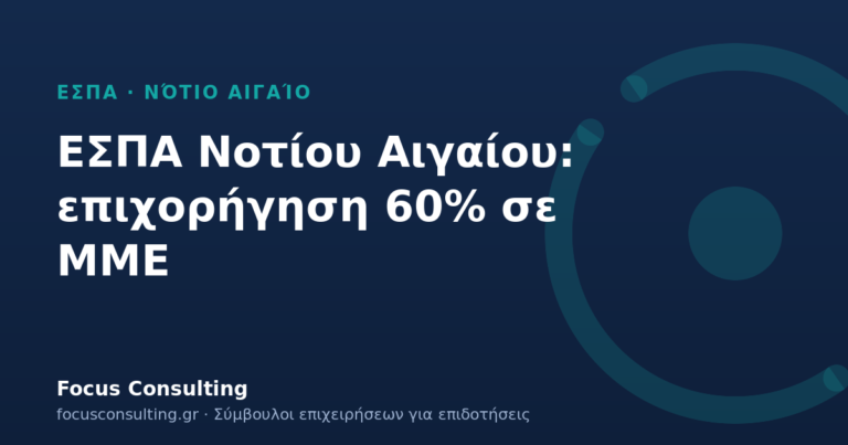 ΕΣΠΑ Νοτίου Αιγαίου: επιχορήγηση 60% έως 400.000 € για υφιστάμενες ΜΜΕ