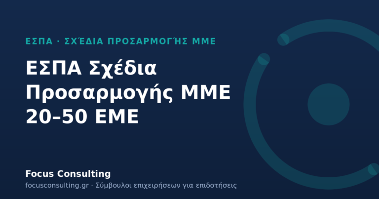 ΕΣΠΑ Σχέδια Προσαρμογής ΜΜΕ 20–50 ΕΜΕ: έως 130.000 € για σύμβουλο και κατάρτιση